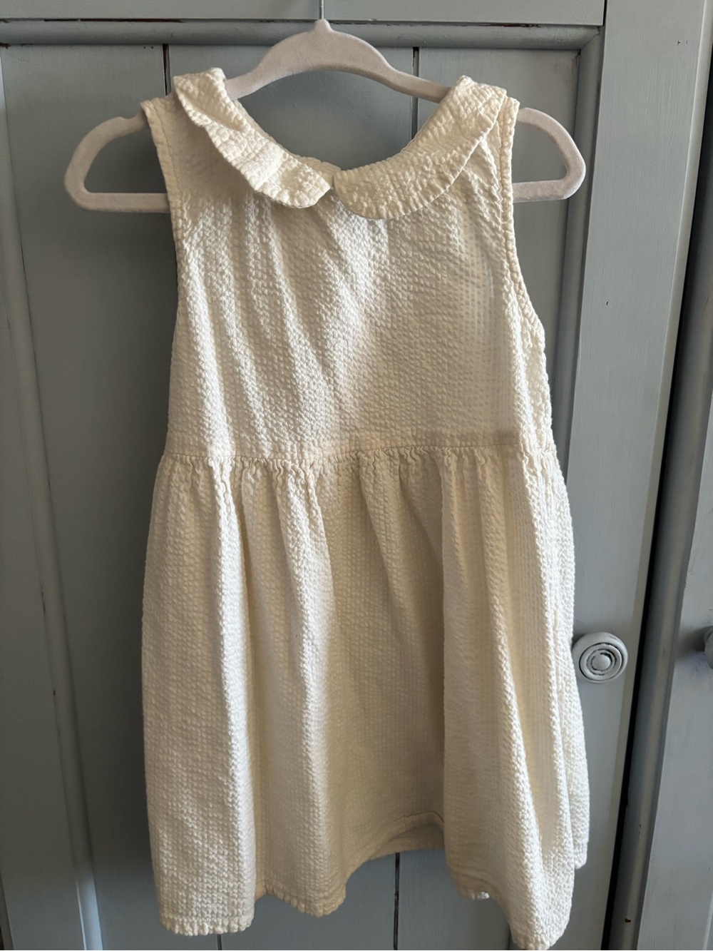H&M Cream Textured Sleeveless Dress with Peter Pan Collar